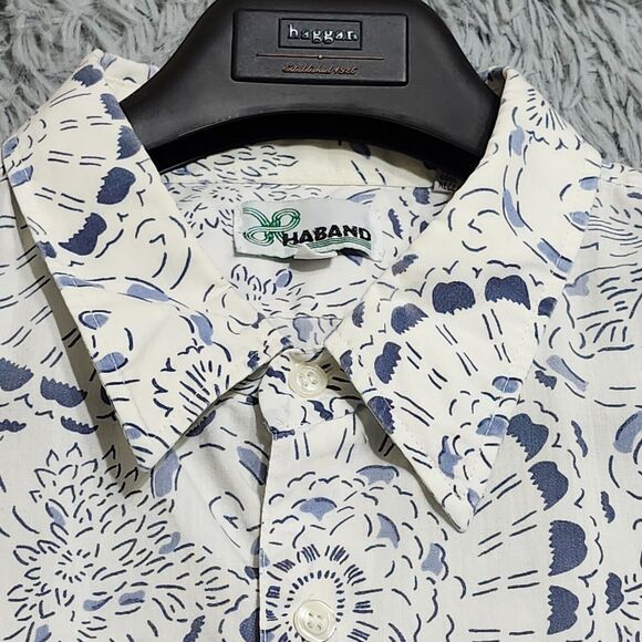 Vintage Haband Hawaiian Shirt Mens Size XL XLarge Floral Print White Blue Pocket - Picture 3 of 11